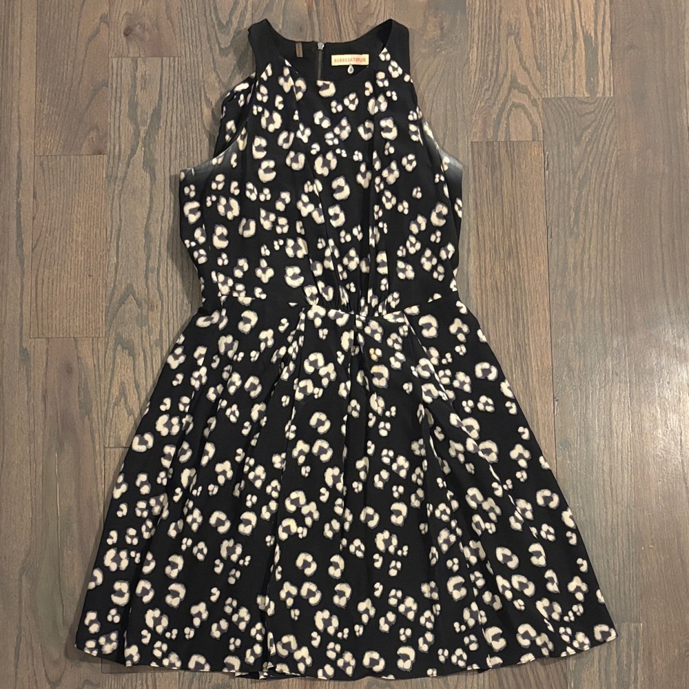 Rebecca Taylor Black and White Silk Leopard Print Dress, Size 6, Like New!